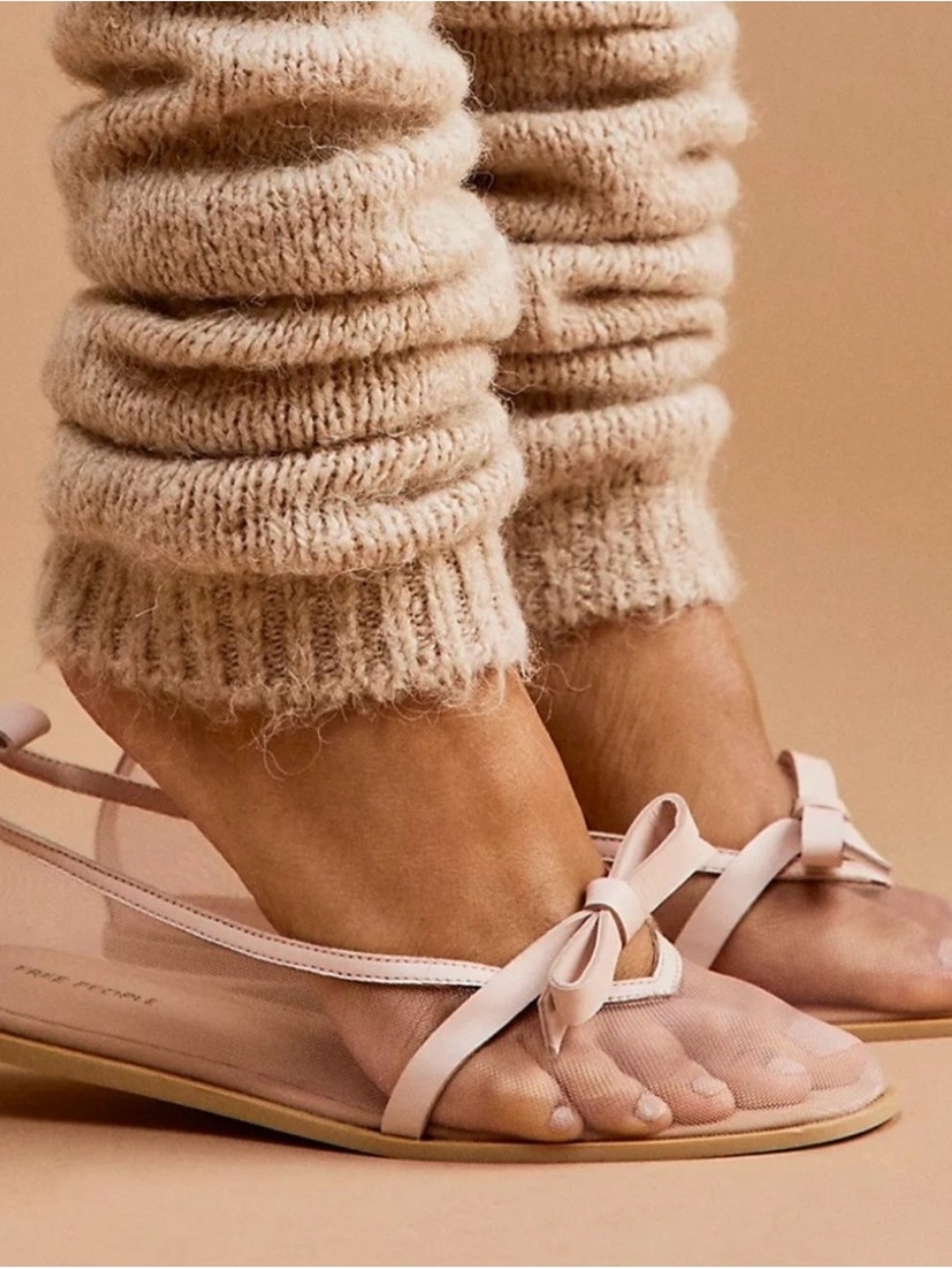 Free People mesh Pale Pink Bow Slingback flats